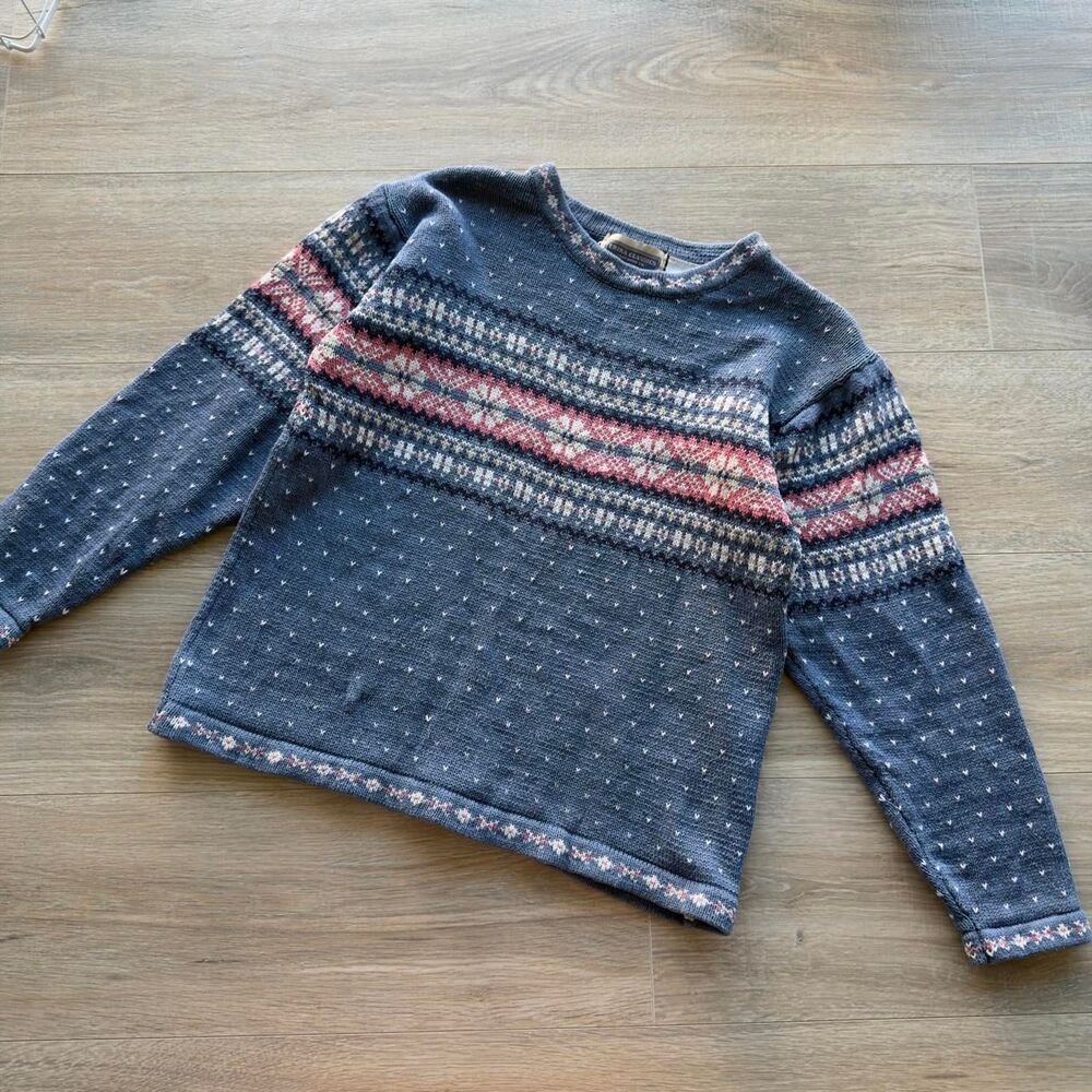 Erika Classics VTG 90's Cornflower Blue & Pink Fair Isle Sweater Women's Medium